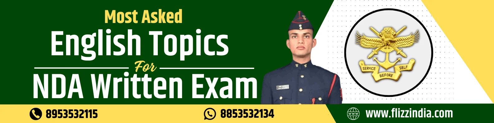 Vocab, comprehension, idioms & phrases, Fill in the blanks and sentence improvement, spotting error are most asked English topics for NDA written exam.